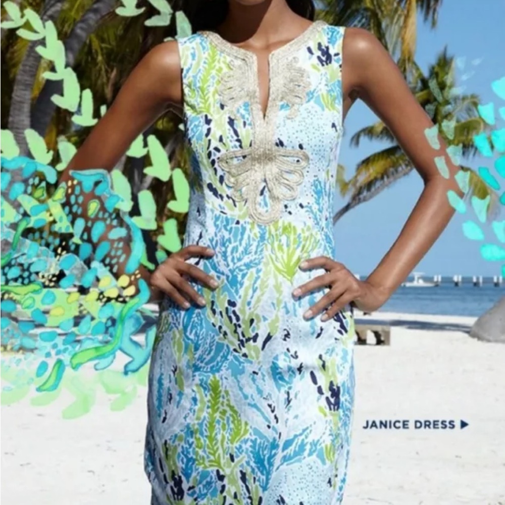 Lilly Pulitzer Janice Shift Dress Spa Blue Let’s Cha Cha